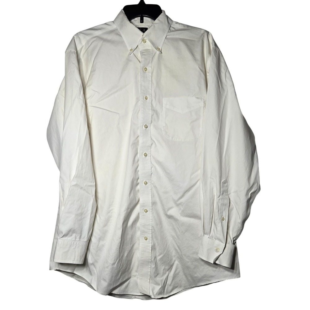 Jos A Bank Travelers Collection White Tailored Fit Long Sleeve Dress Shirt 17 34